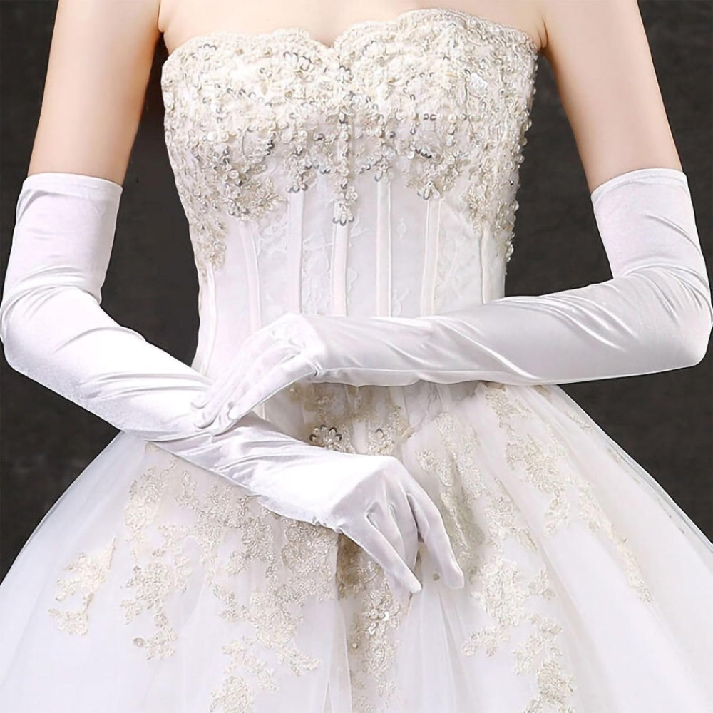 Satin Opera Gloves, Long Elbow-Length Evening Gloves