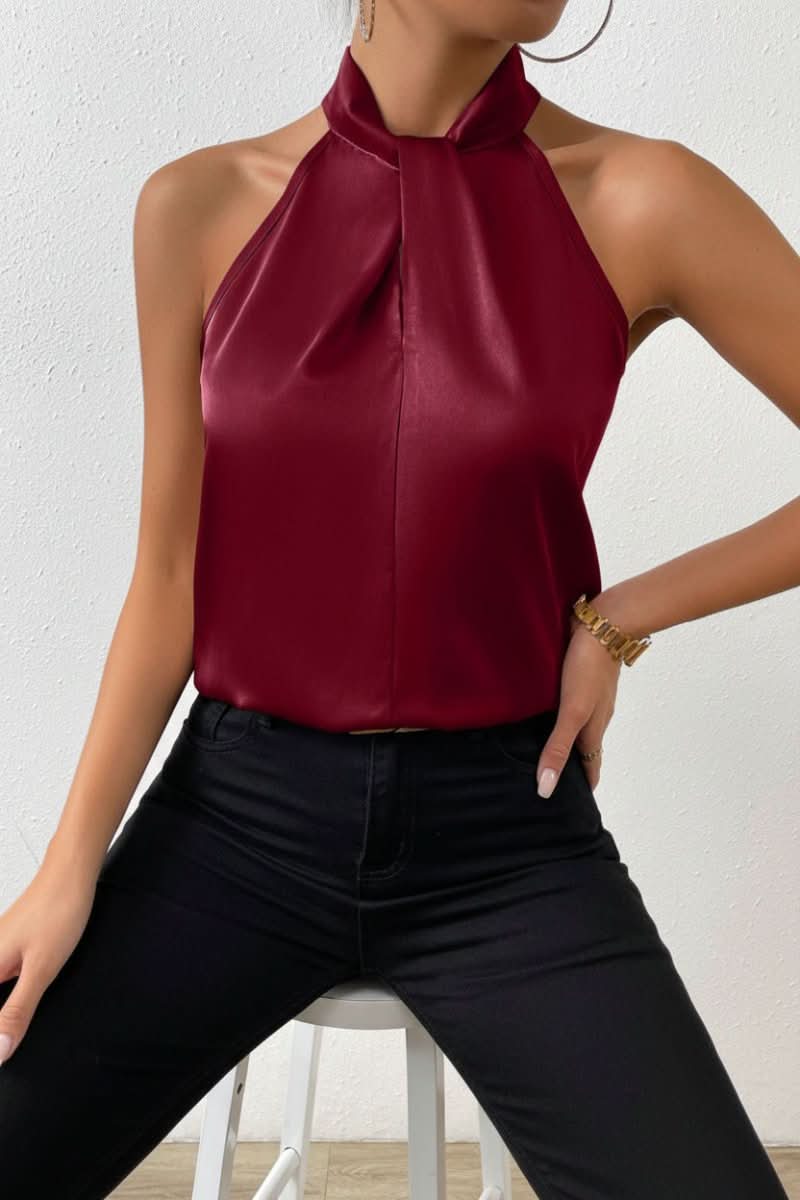 Sculpted Halter Knot Sleeveless Blouse