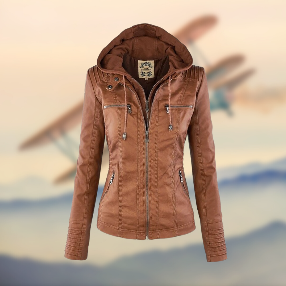 Women's Leather Hooded Jacket - Fitted Casual Design