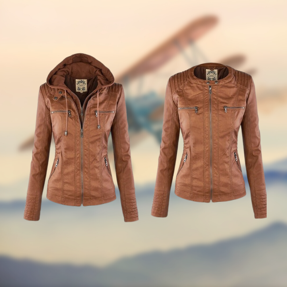 Women's Leather Hooded Jacket - Fitted Casual Design
