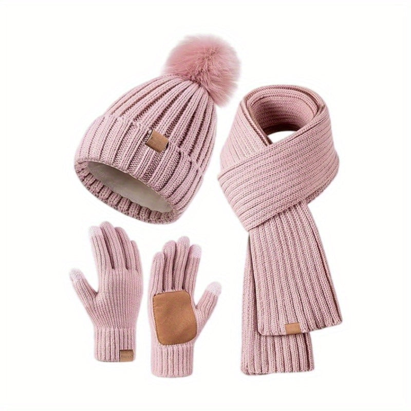 3-in-1 Winter Knit Hat, Scarf & Touchscreen Gloves Set