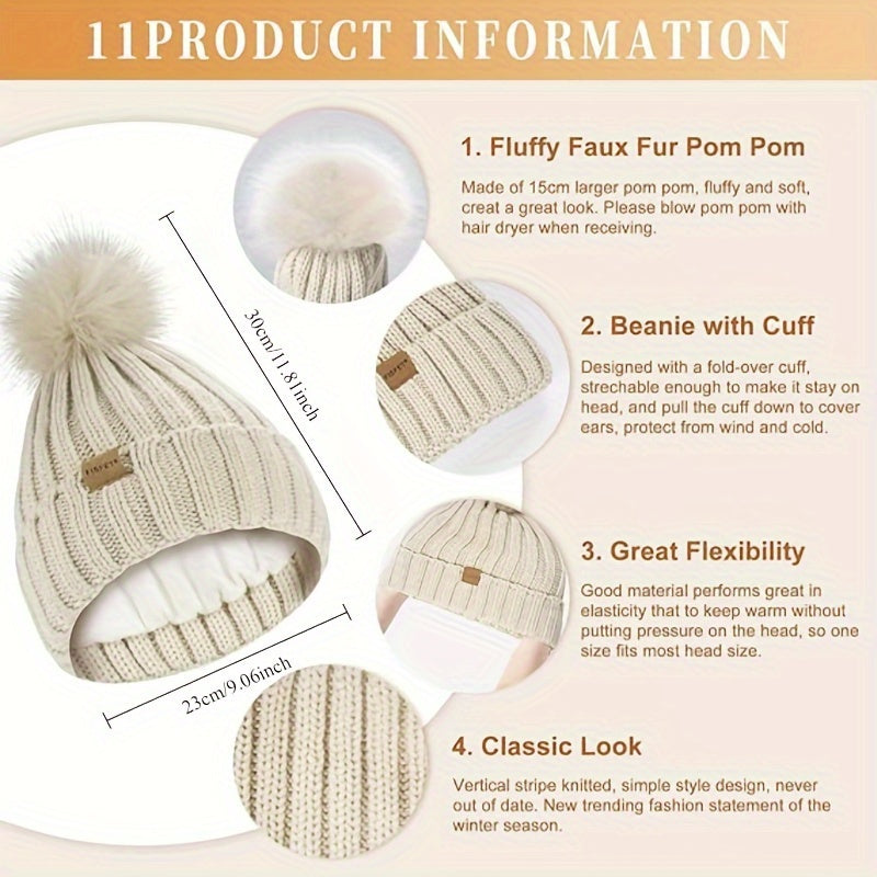 3-in-1 Winter Knit Hat, Scarf & Touchscreen Gloves Set