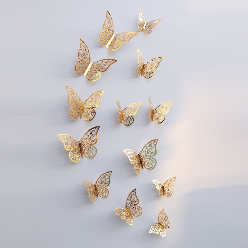 3D Butterfly Wall Decor Stickers, Metallic Finish Set