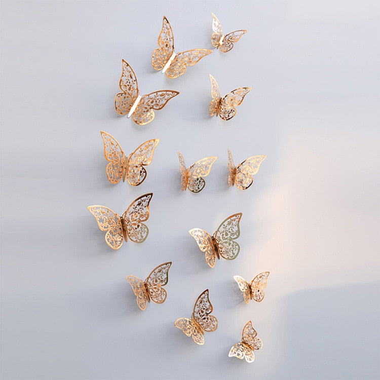 3D Butterfly Wall Decor Stickers, Metallic Finish Set