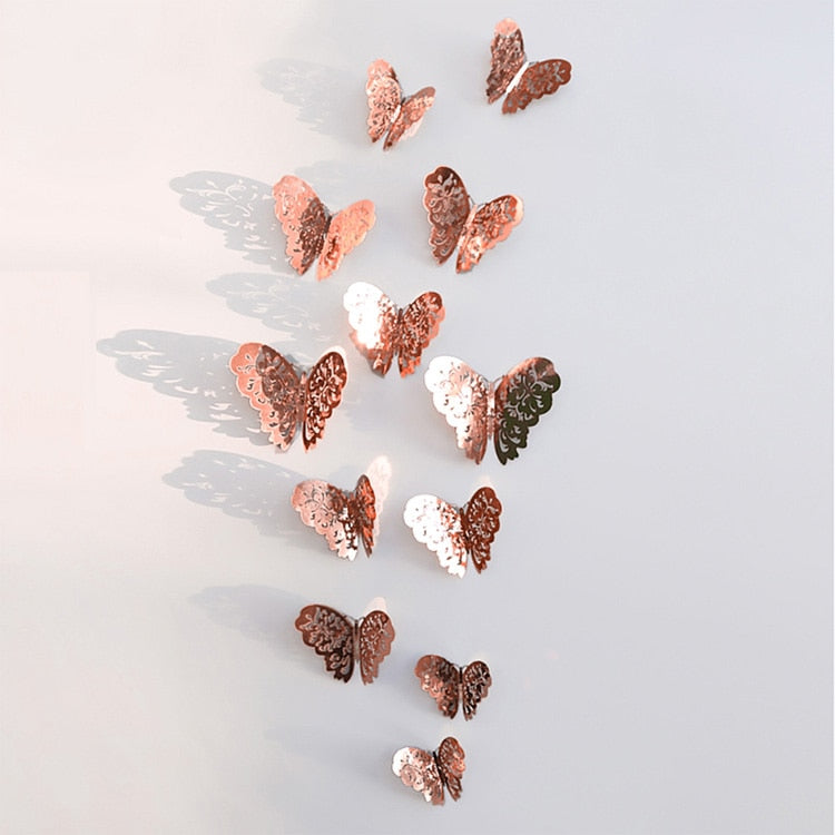 3D Butterfly Wall Decor Stickers, Metallic Finish Set