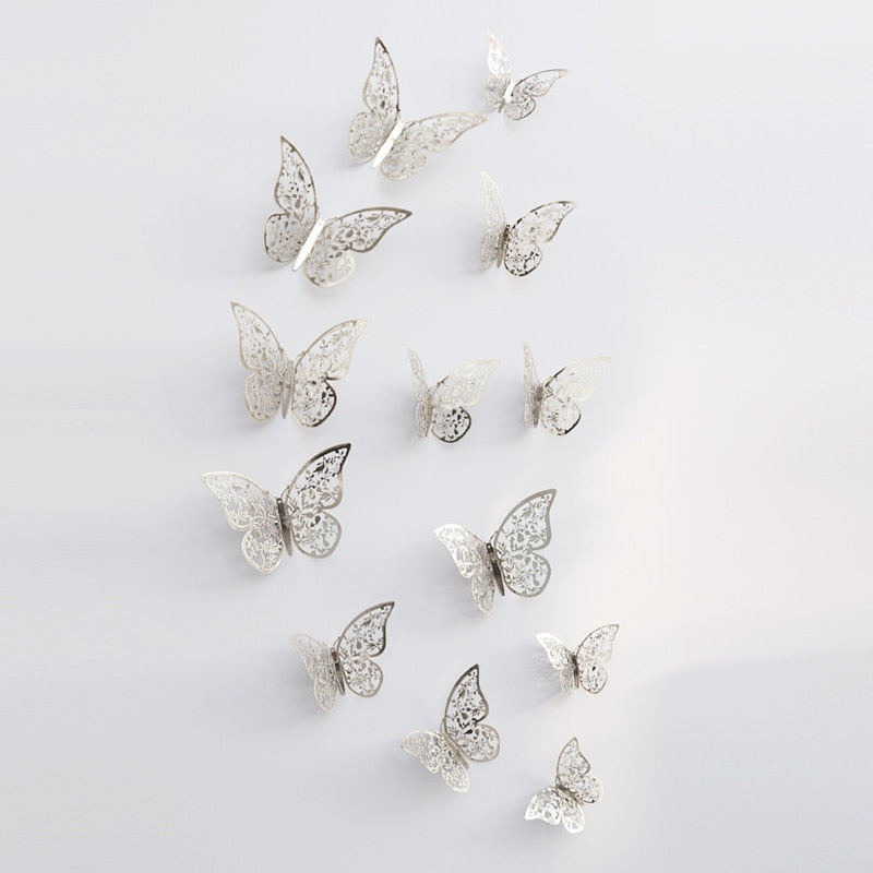 3D Butterfly Wall Decor Stickers, Metallic Finish Set
