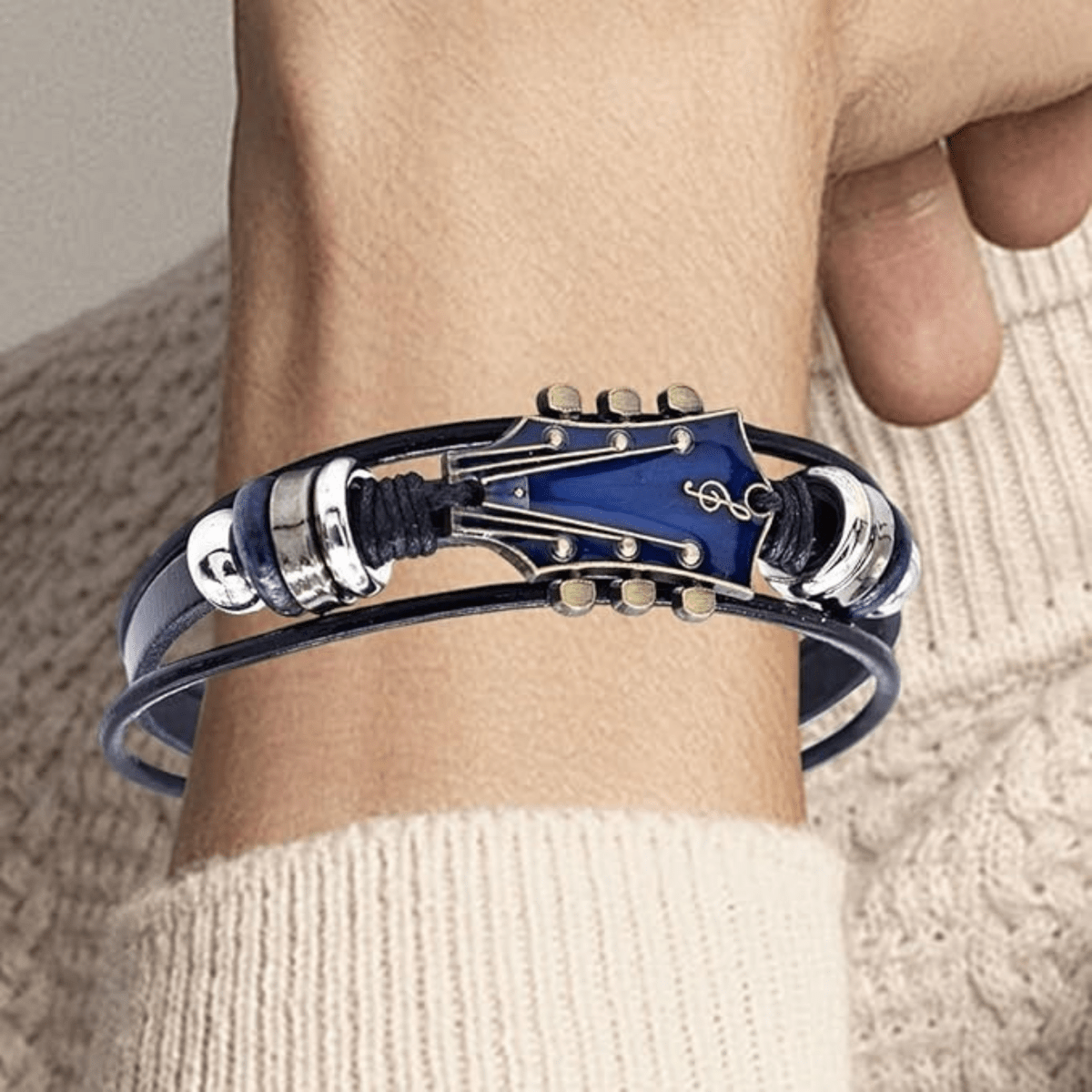 Leather Guitar Bracelet - Music-Inspired Accessory