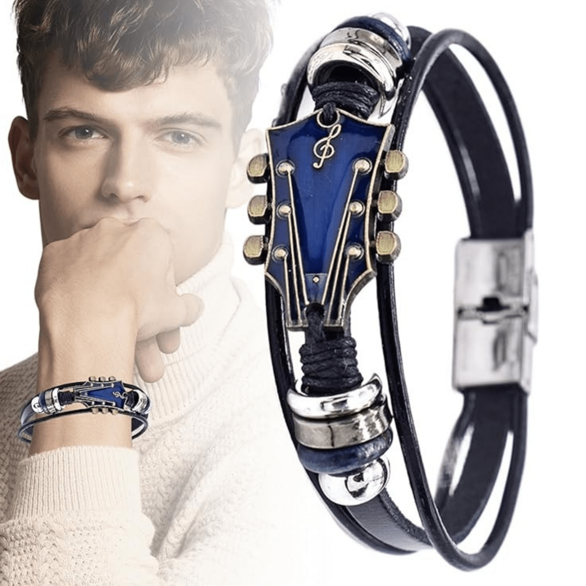 Leather Guitar Bracelet - Music-Inspired Accessory