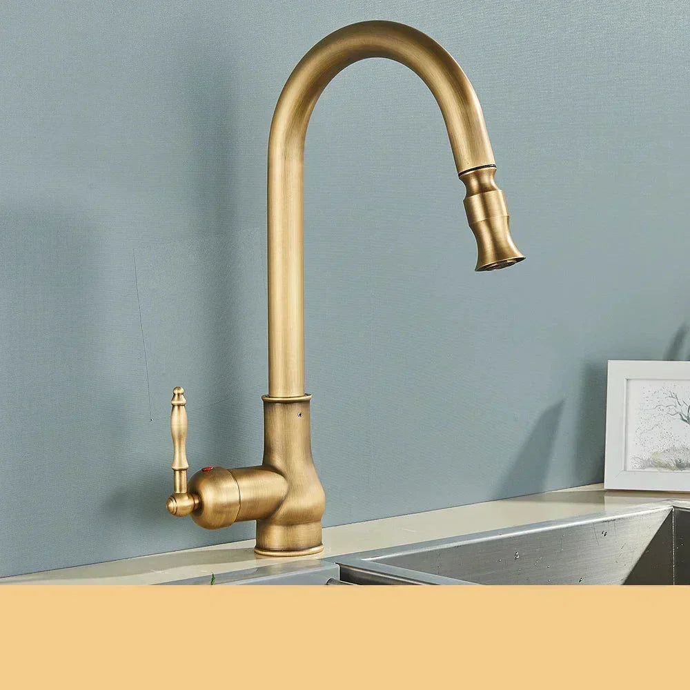 VintageTap Antique Brass Kitchen Mixer Tap, Swivel Spout