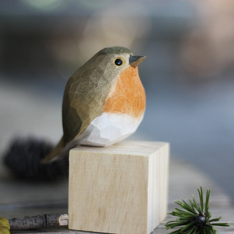 Scandinavian Bird Ornament – Hand-Carved Wooden Robin Design