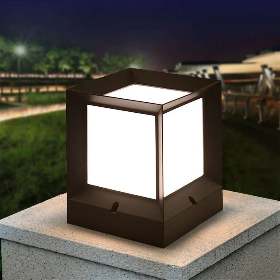 Modern Outdoor Pillar Light - Black Frame, White Diffuser