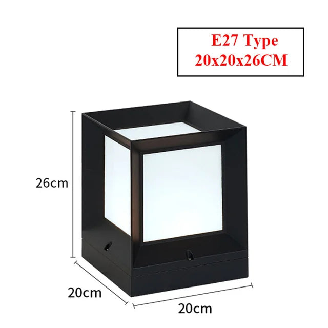 Modern Outdoor Pillar Light - Black Frame, White Diffuser
