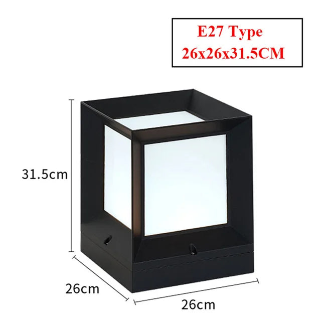 Modern Outdoor Post Light - Black Cube Pillar Lamp