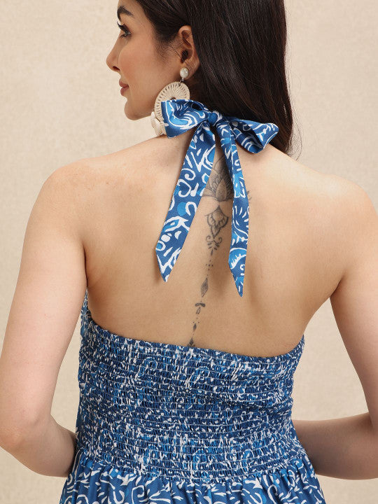 Women's V-Neck A-Line Floral Midi Dress