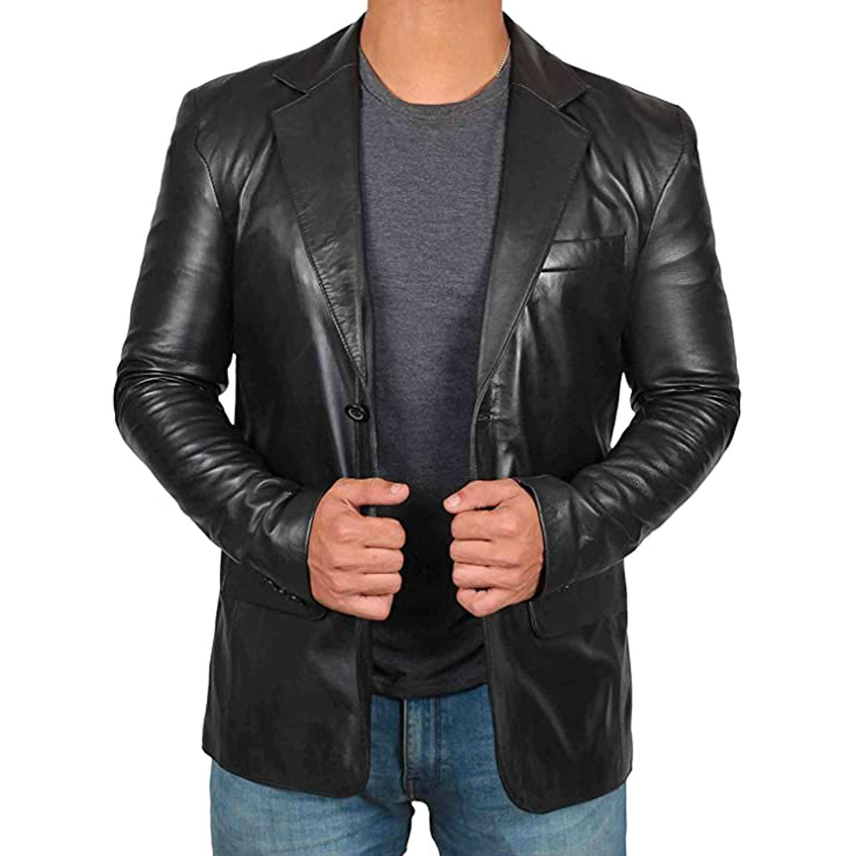 Men's Premium Lambskin Leather Blazer, Modern Cut