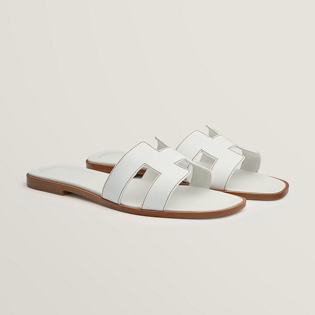 Classic Leather Sandals with Cut-Out Design & Wooden Sole