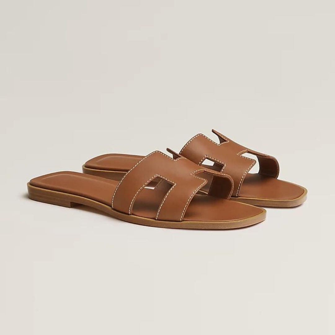 Classic Leather Sandals with Cut-Out Design & Wooden Sole