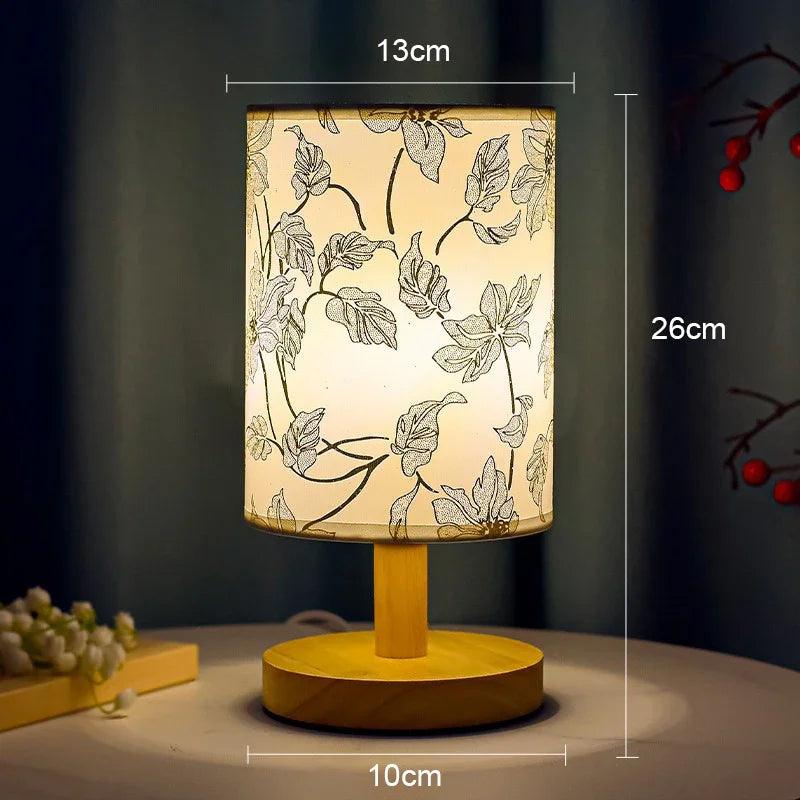 Japanese Cherry Blossom Table Lamp with Wood Base