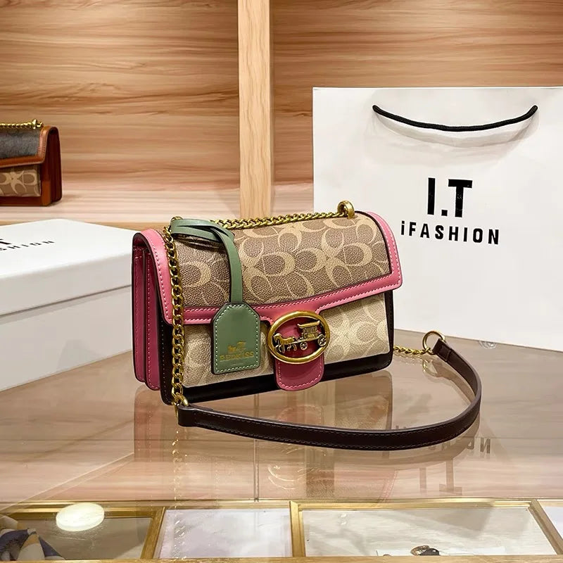 Colorblock Crossbody Bag with Gold Chain Strap