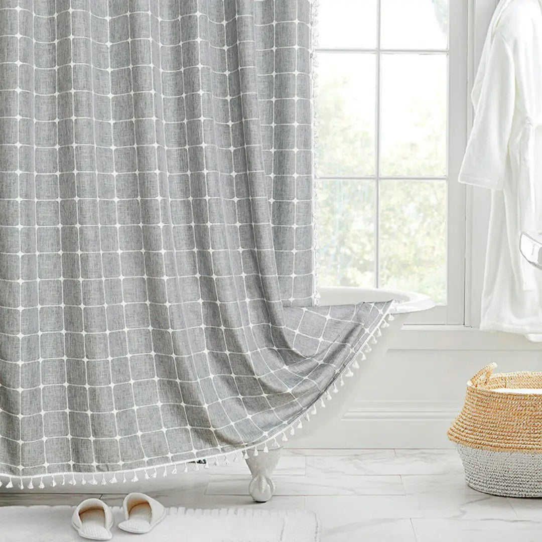 Linen Shower Curtain | Boho Tassel Farmhouse Design