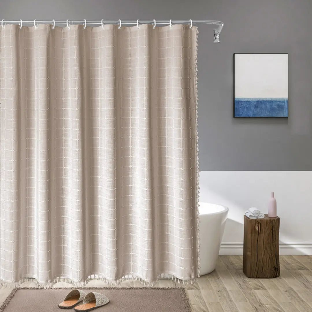 Linen Shower Curtain | Boho Tassel Farmhouse Design