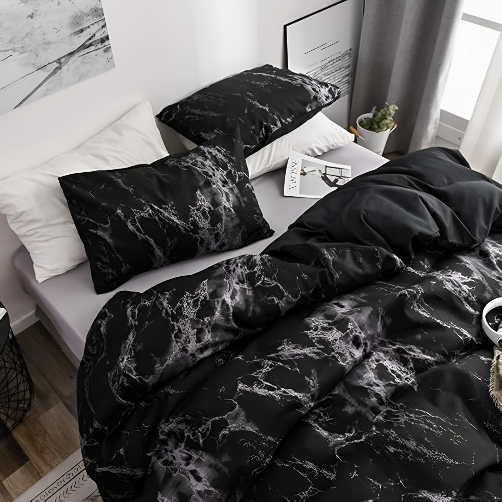 Luxe Black Marble 3pc Quilt Cover Set