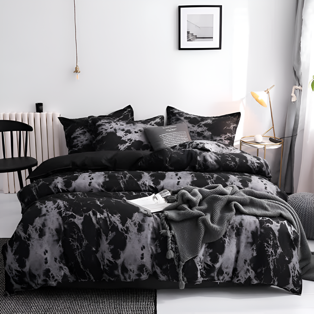 Luxe Black Marble 3pc Quilt Cover Set