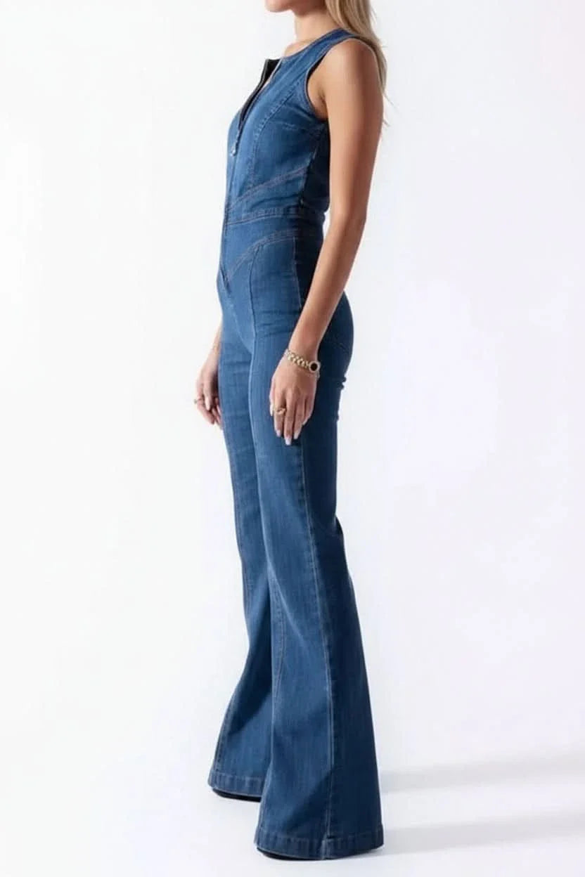 Sleek Deep V-Neck Jumpsuit with Flared Legs