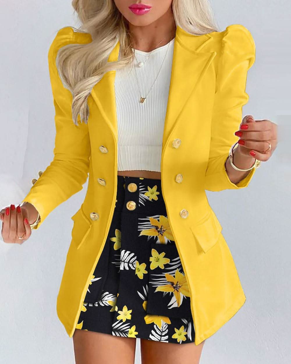 Tailored Power Blazer Skirt Suit for Business Casual Style