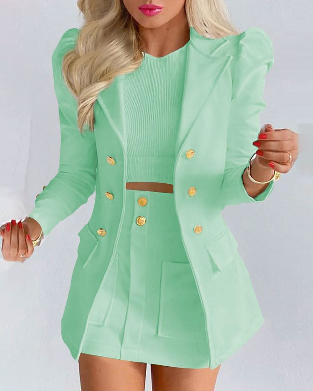 Tailored Power Blazer Skirt Suit for Business Casual Style