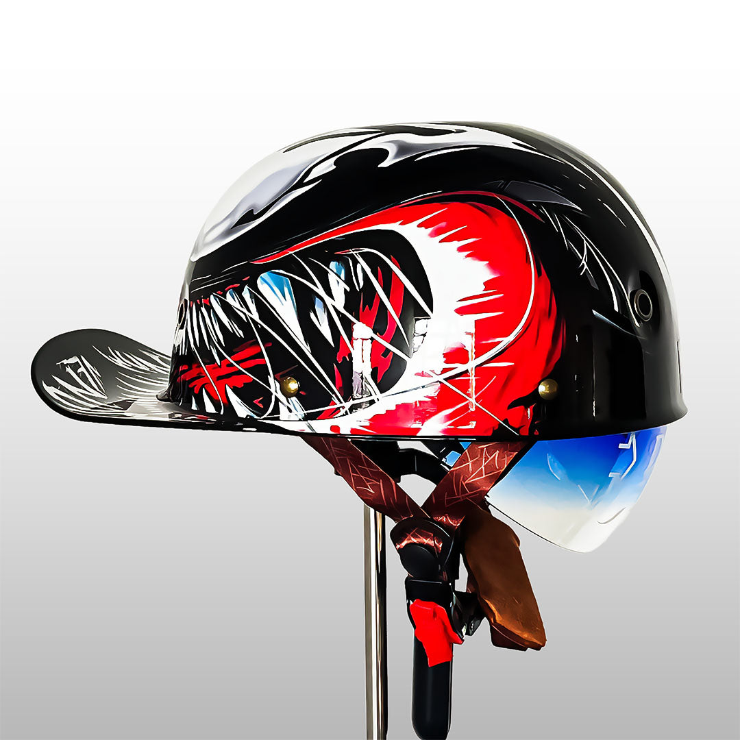 Motorcycle Baseball Cap Helmet - Half Helmet with Golden Wings