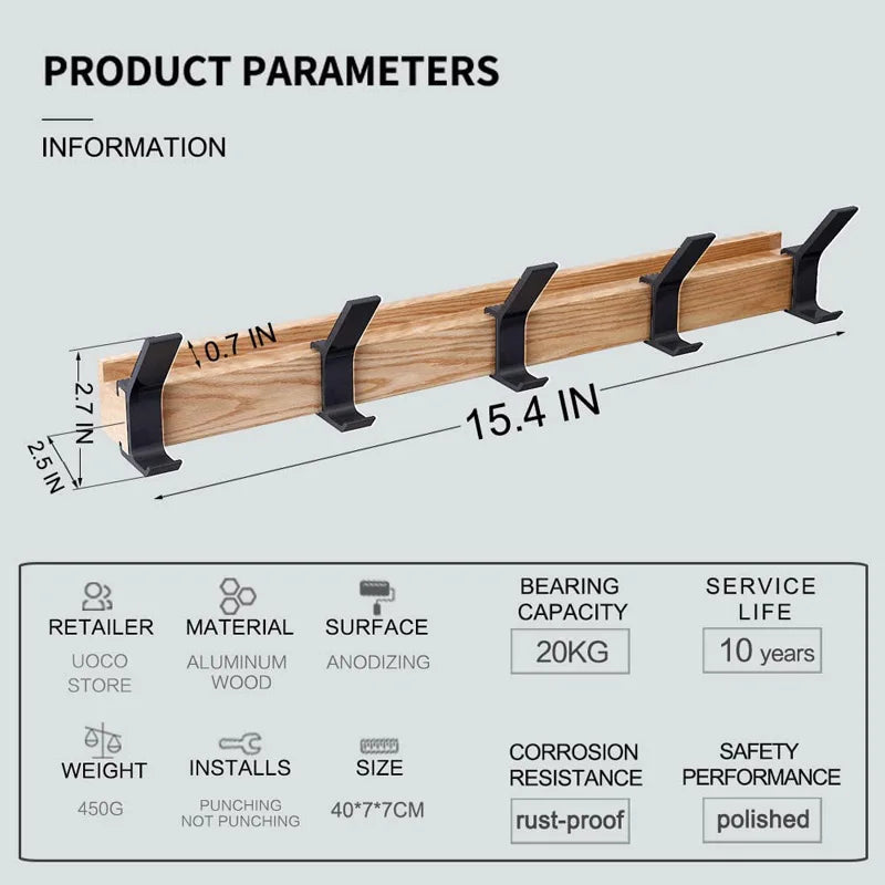 Nordivo Scandinavian Wall Coat Rack with Movable Hooks
