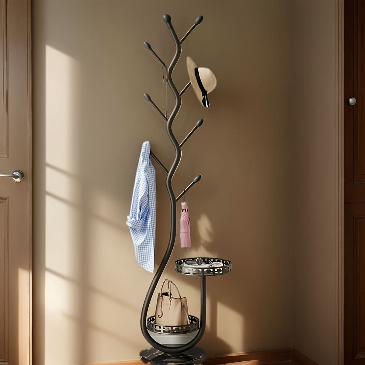 Black Iron Tree Coat Rack Stand, Branch Design