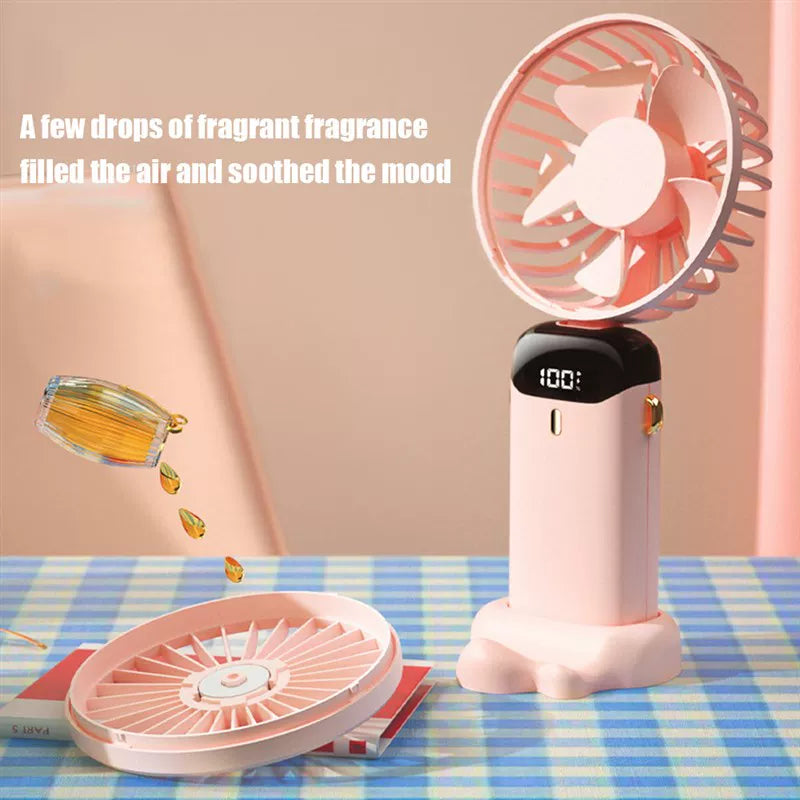 Foldable Handheld Fan with LED Battery Indicator & Charging Station