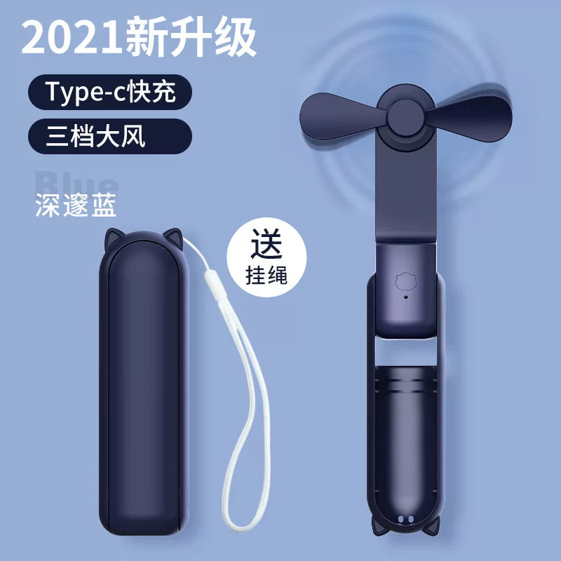 Foldable 3-in-1 Handheld Fan with Power Bank & USB Ports