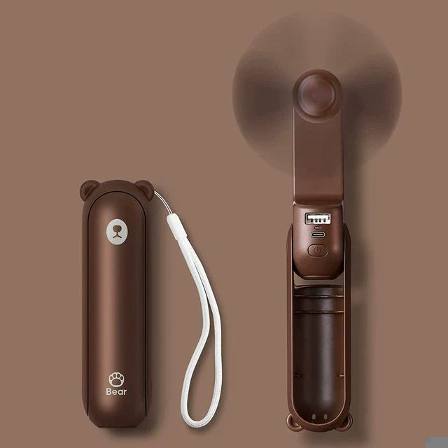 Foldable Portable Fan with Power Bank & Dual USB Charging Ports