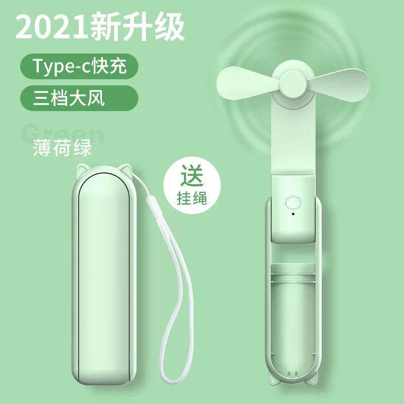 Foldable 3-in-1 Handheld Fan with Power Bank & USB Ports