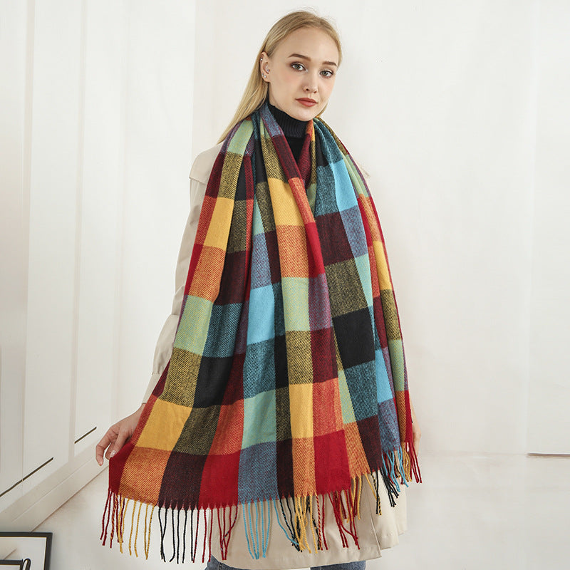Women's Large Checkered Scarf - Warm Wrap for Every Season