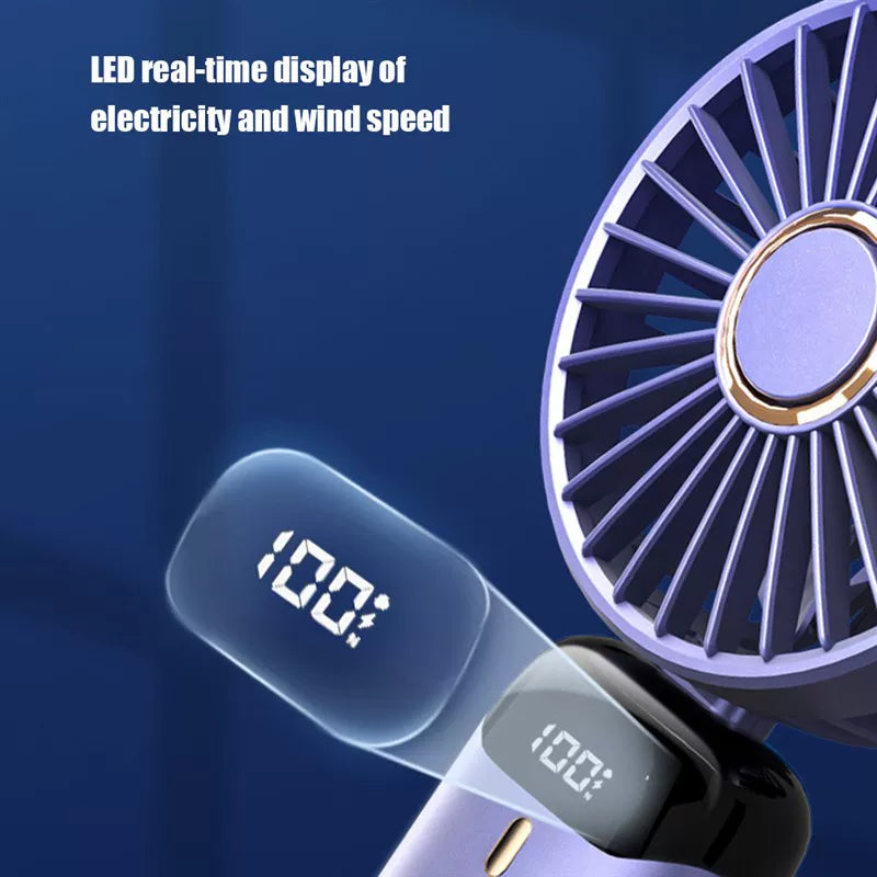 Foldable Handheld Fan with LED Battery Indicator & Charging Station