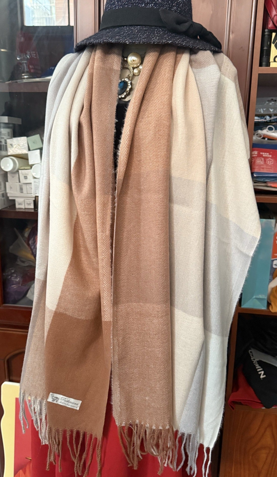 Women's Patterned Scarf with Fringe - Soft Winter Accessory