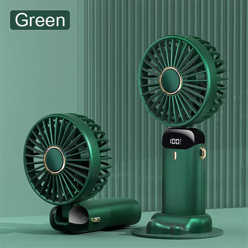 Foldable Handheld Fan with LED Battery Indicator & Charging Station