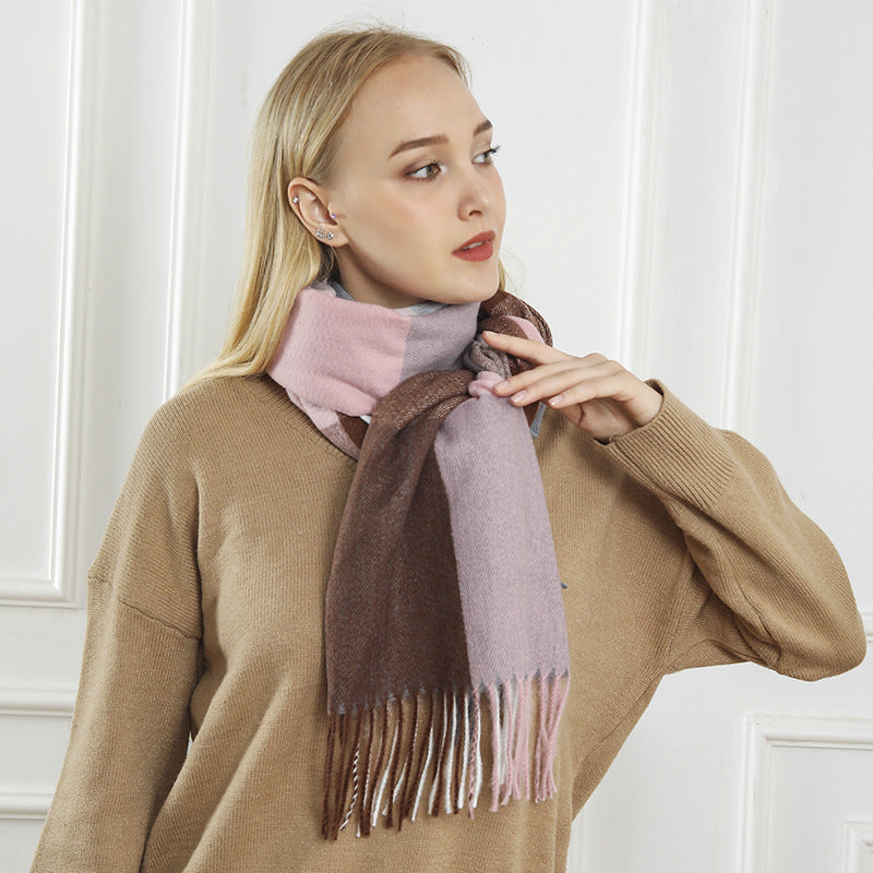 Women's Patterned Scarf with Fringe - Soft Winter Accessory