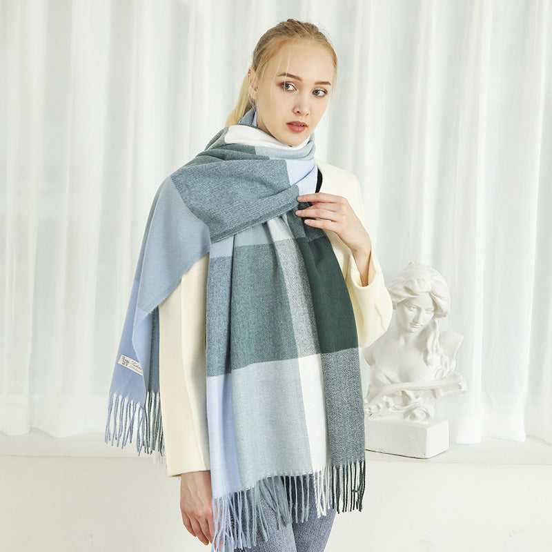 Women's Patterned Scarf with Fringe - Soft Winter Accessory