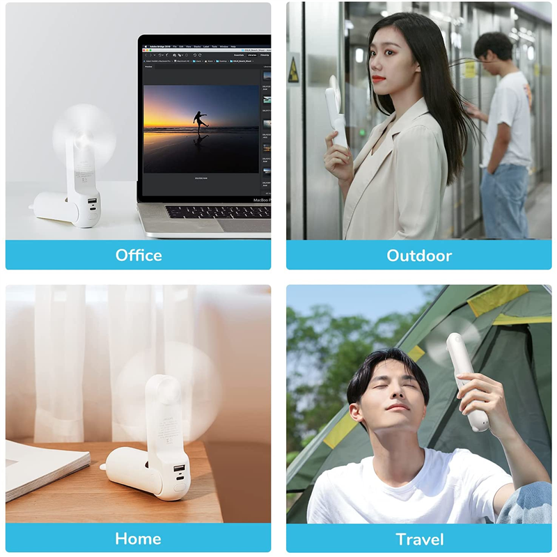 Foldable Portable Fan with Power Bank & Dual USB Charging Ports