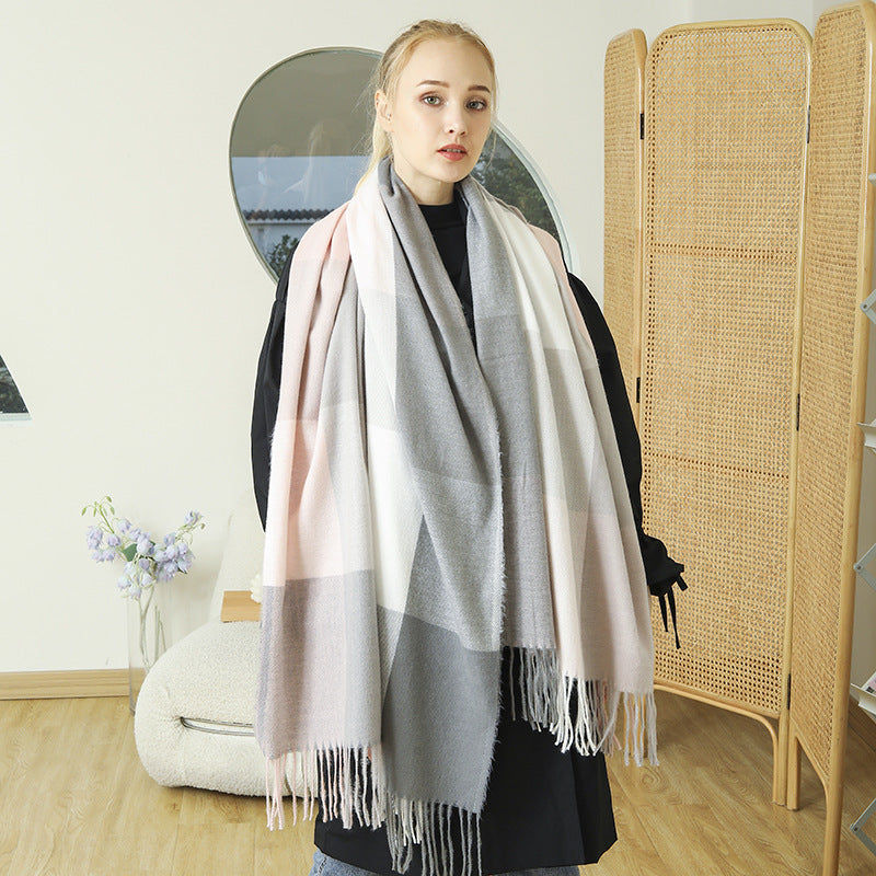 Women's Patterned Scarf with Fringe - Soft Winter Accessory