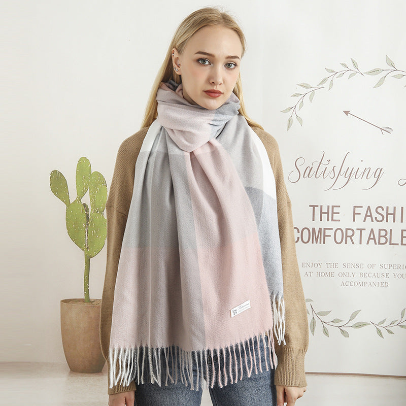 Women's Patterned Scarf with Fringe - Soft Winter Accessory