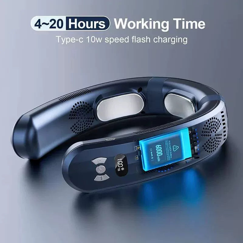 Hands-Free Portable Neck Fan with LED Display & Airflow Modes