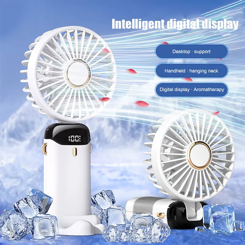 Foldable Handheld Fan with LED Battery Indicator & Charging Station