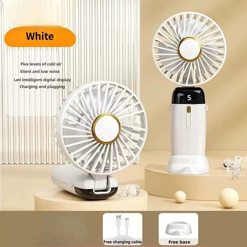 Foldable Rechargeable Hand Fan with LED Display & Charging Base