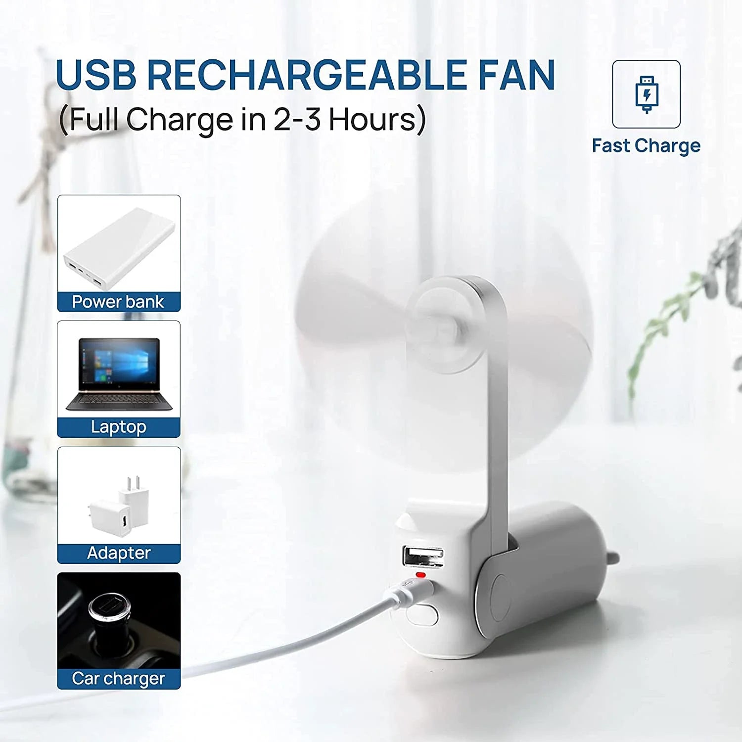Foldable Portable Fan with Power Bank & Dual USB Charging Ports